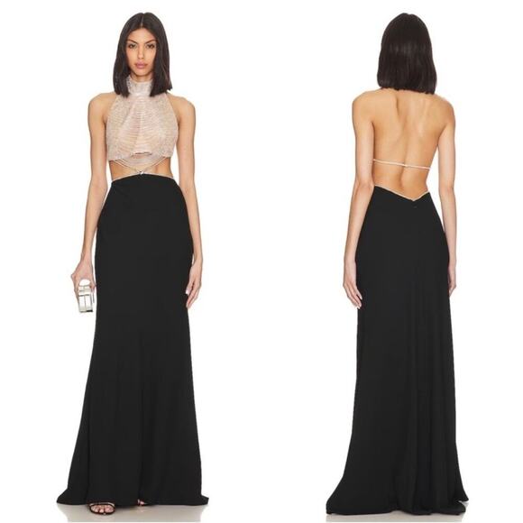 Sau Lee Dresses & Skirts - SAU LEE Zara Crystal Embellished Halter Neck Two Piece Maxi Dress Set Size 8